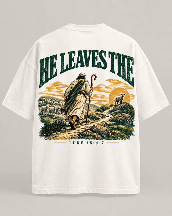 He Left the 99 oversized cream T-shirt back graphic