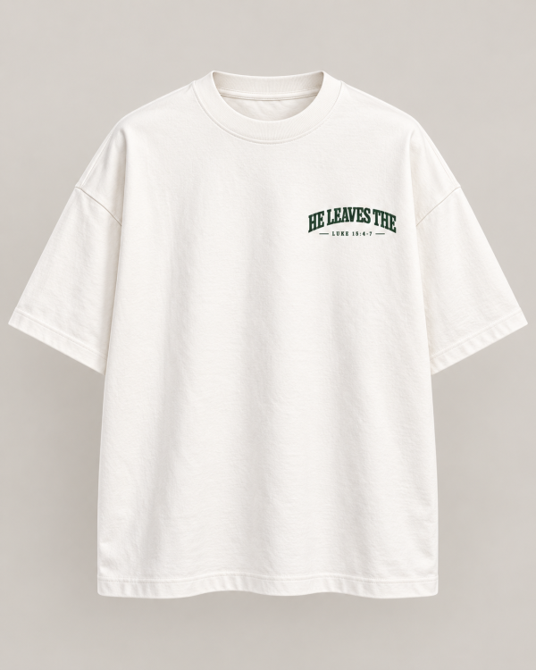 He Left the 99 oversized cream T-shirt front view